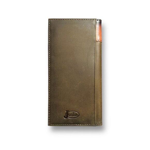 Justin Rodeo Wallet Brown Genuine Leather Tooled Western Stitch RFID Long Bifol - Picture 4 of 6